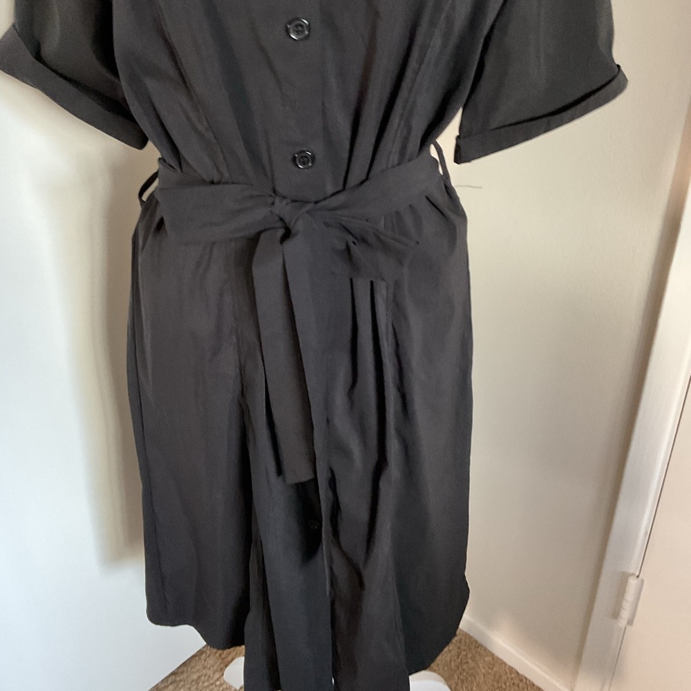 Blue Leopard Black Shirt Dress 2X Plus Size Midi Button Front Short Sleeve - Picture 3 of 6
